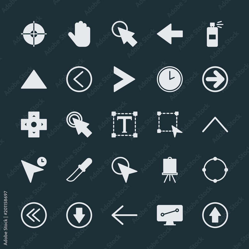 Poster modern simple set of arrows, cursors, design vector fill icons. ..contains such icons as anchor, ill