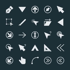 Modern Simple Set of arrows, cursors, design Vector fill Icons. ..Contains such Icons as ink, business,  measurement,  equipment, arrow, up and more on dark background. Fully Editable. Pixel Perfect.