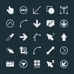 Modern Simple Set of arrows, cursors, design Vector fill Icons. ..Contains such Icons as  web,  internet, right,  down,  icon,  computer, up and more on dark background. Fully Editable. Pixel Perfect.