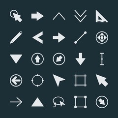 Modern Simple Set of arrows, cursors, design Vector fill Icons. ..Contains such Icons as  background,  illustration,  up,  click,  vector and more on dark background. Fully Editable. Pixel Perfect.