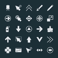 Modern Simple Set of arrows, cursors, design Vector fill Icons. ..Contains such Icons as  scroll,  direction,  next,  icon,  web, enlarge and more on dark background. Fully Editable. Pixel Perfect.