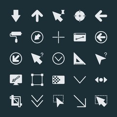 Modern Simple Set of arrows, cursors, design Vector fill Icons. ..Contains such Icons as  technology,  diagonal,  computer, information,  up and more on dark background. Fully Editable. Pixel Perfect.