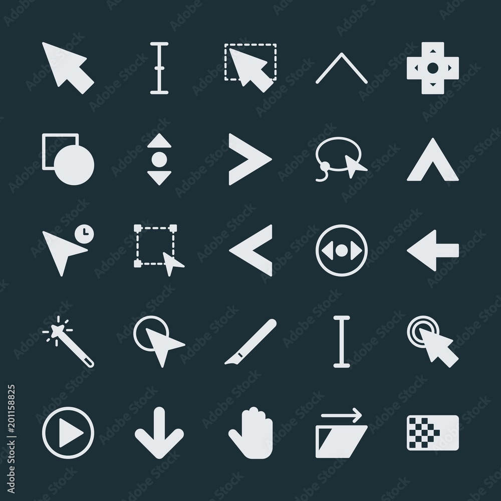 Poster modern simple set of arrows, cursors, design vector fill icons. ..contains such icons as people, mou