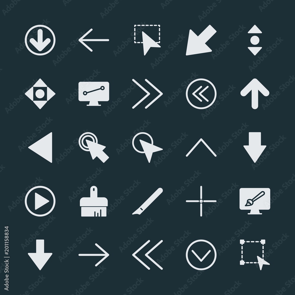 Poster modern simple set of arrows, cursors, design vector fill icons. ..contains such icons as icon, paint