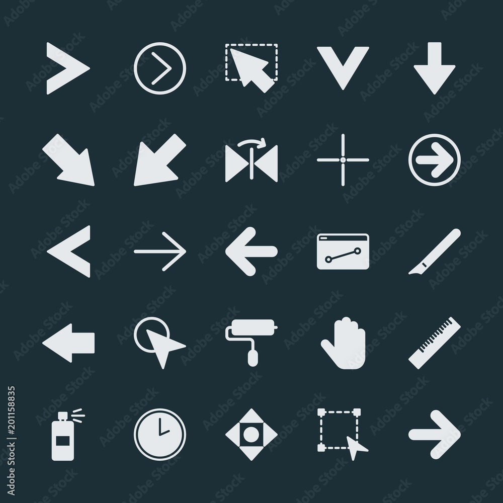 Poster modern simple set of arrows, cursors, design vector fill icons. ..contains such icons as technology,