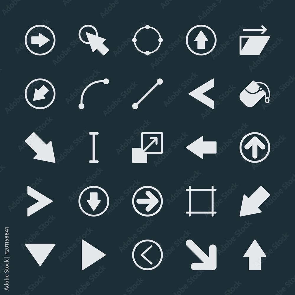 Poster modern simple set of arrows, cursors, design vector fill icons. ..contains such icons as work, right