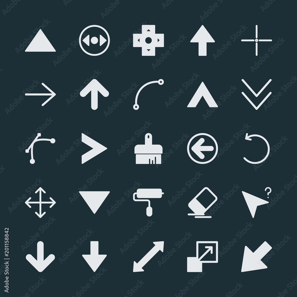 Poster modern simple set of arrows, cursors, design vector fill icons. ..contains such icons as brush, sign