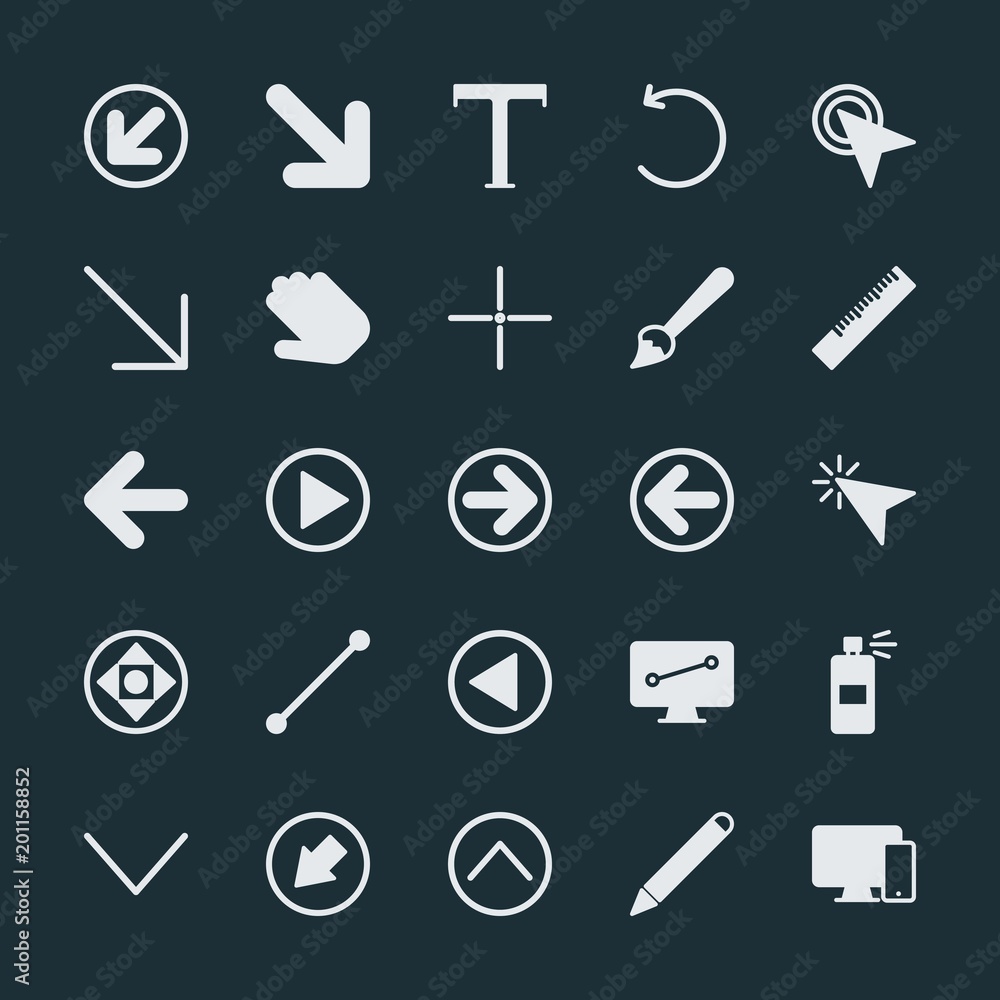 Poster modern simple set of arrows, cursors, design vector fill icons. ..contains such icons as brush, grap