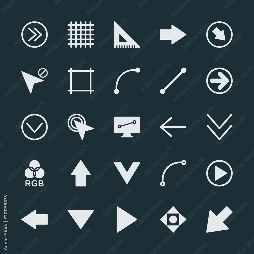 Poster modern simple set of arrows, cursors, design vector fill icons. ..contains such icons as right, squa