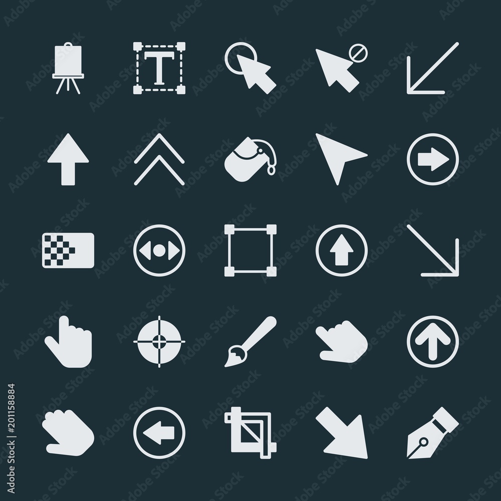 Poster modern simple set of arrows, cursors, design vector fill icons. ..contains such icons as crop, click