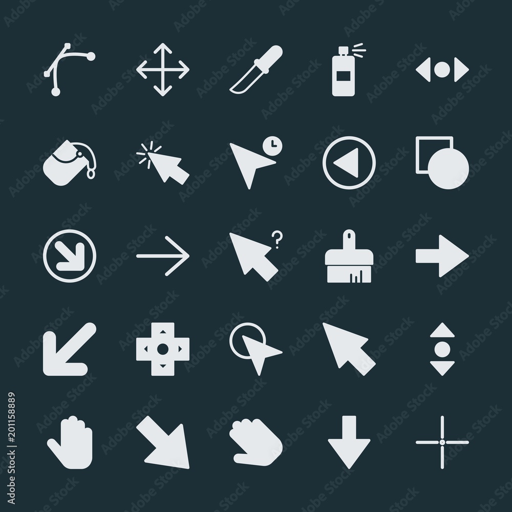 Poster modern simple set of arrows, cursors, design vector fill icons. ..contains such icons as graffiti, p