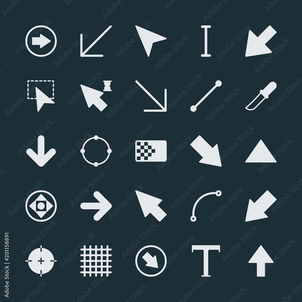 Poster modern simple set of arrows, cursors, design vector fill icons. ..contains such icons as paper, diag
