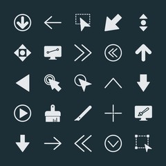 Modern Simple Set of arrows, cursors, design Vector fill Icons. ..Contains such Icons as  icon, paint,  graphic,  people,  choose,  left and more on dark background. Fully Editable. Pixel Perfect.