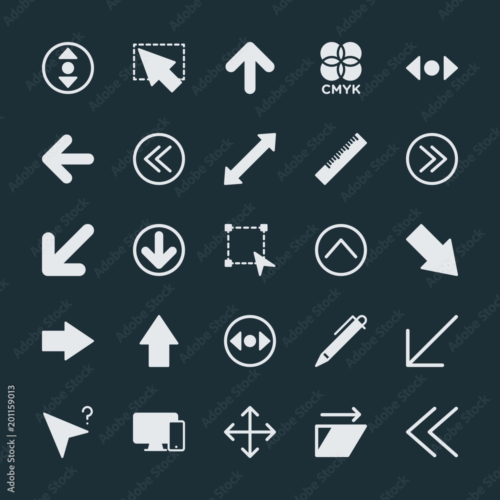 Poster modern simple set of arrows, cursors, design vector fill icons. ..contains such icons as colorful, t