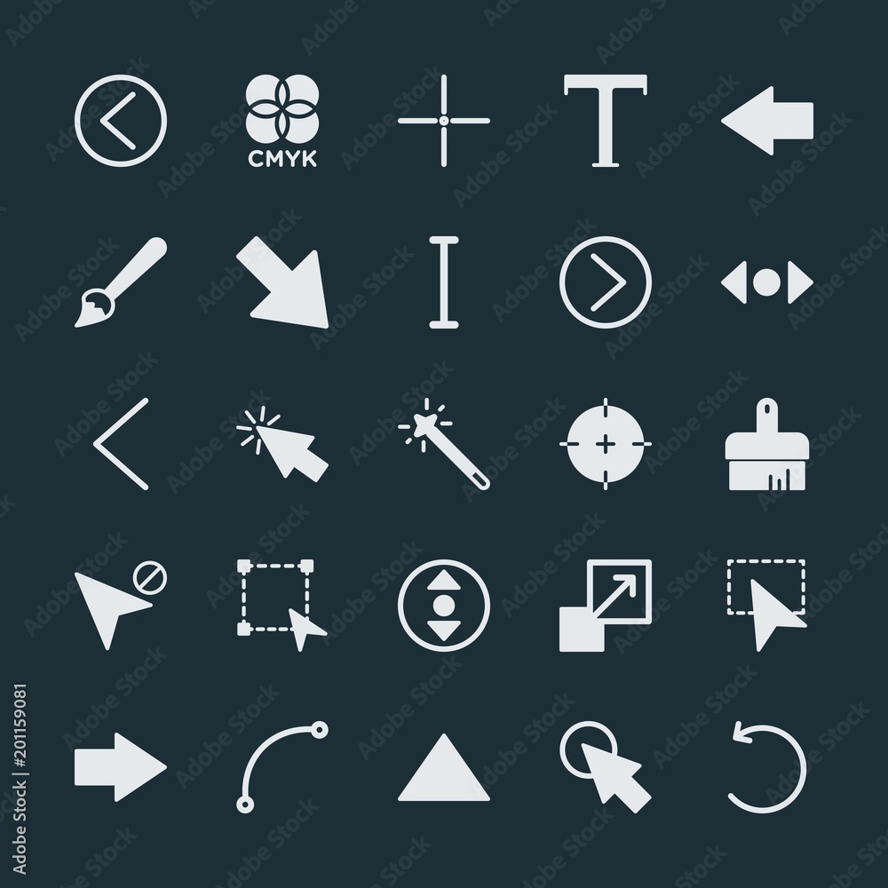 Poster modern simple set of arrows, cursors, design vector fill icons. ..contains such icons as paper, left