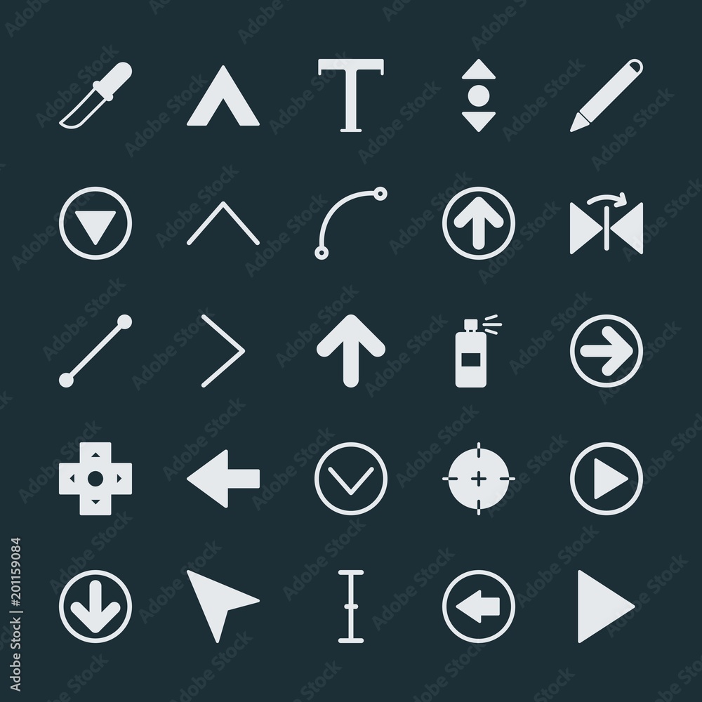 Poster modern simple set of arrows, cursors, design vector fill icons. ..contains such icons as circle, kni