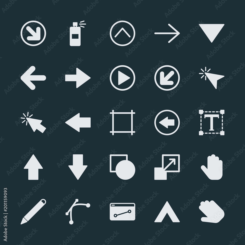 Poster modern simple set of arrows, cursors, design vector fill icons. ..contains such icons as up, enlarge