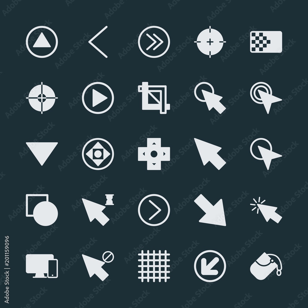 Poster modern simple set of arrows, cursors, design vector fill icons. ..contains such icons as arrow, grid
