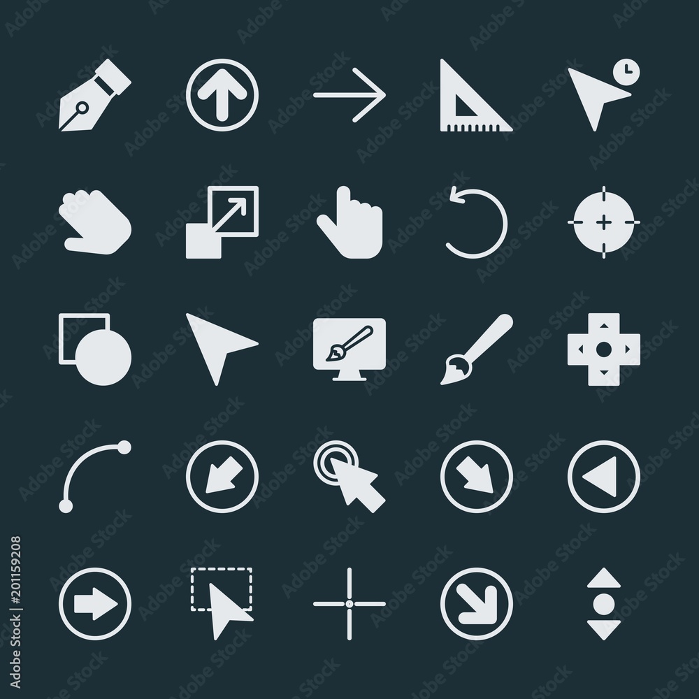Poster modern simple set of arrows, cursors, design vector fill icons. ..contains such icons as enlargement
