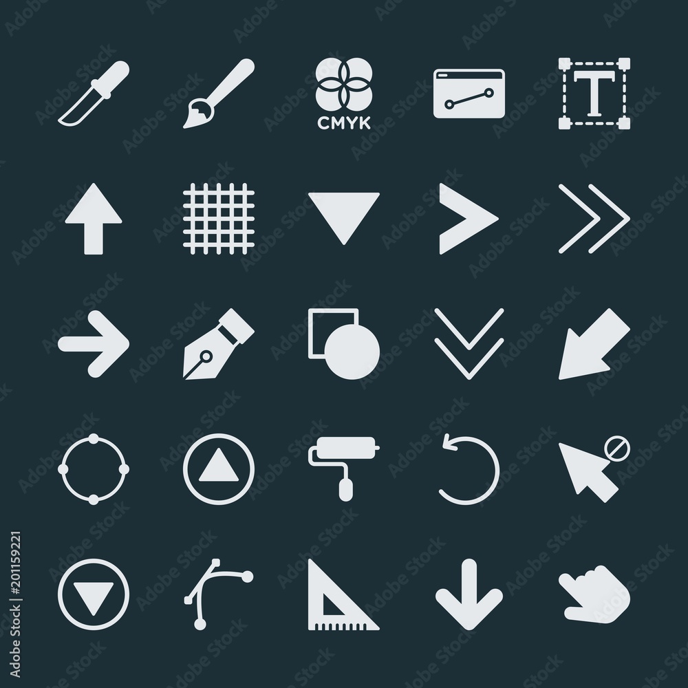 Poster modern simple set of arrows, cursors, design vector fill icons. ..contains such icons as line, pen, 