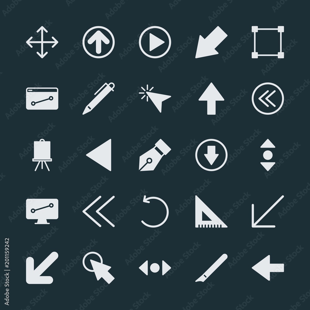 Poster modern simple set of arrows, cursors, design vector fill icons. ..contains such icons as vector, lef