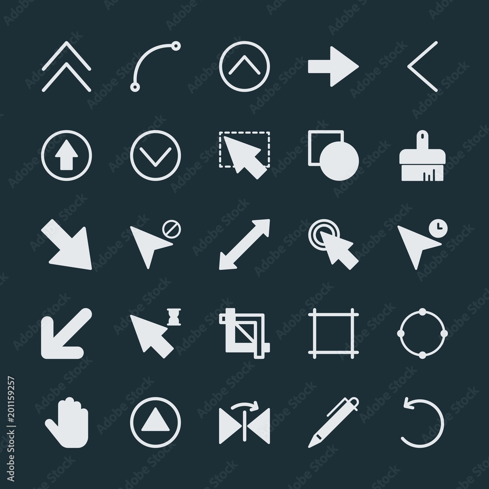 Poster modern simple set of arrows, cursors, design vector fill icons. ..contains such icons as line, right
