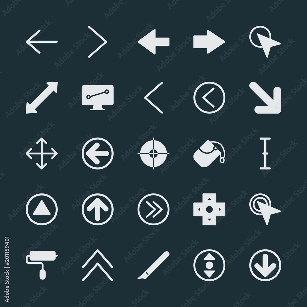 Poster modern simple set of arrows, cursors, design vector fill icons. ..contains such icons as color, home