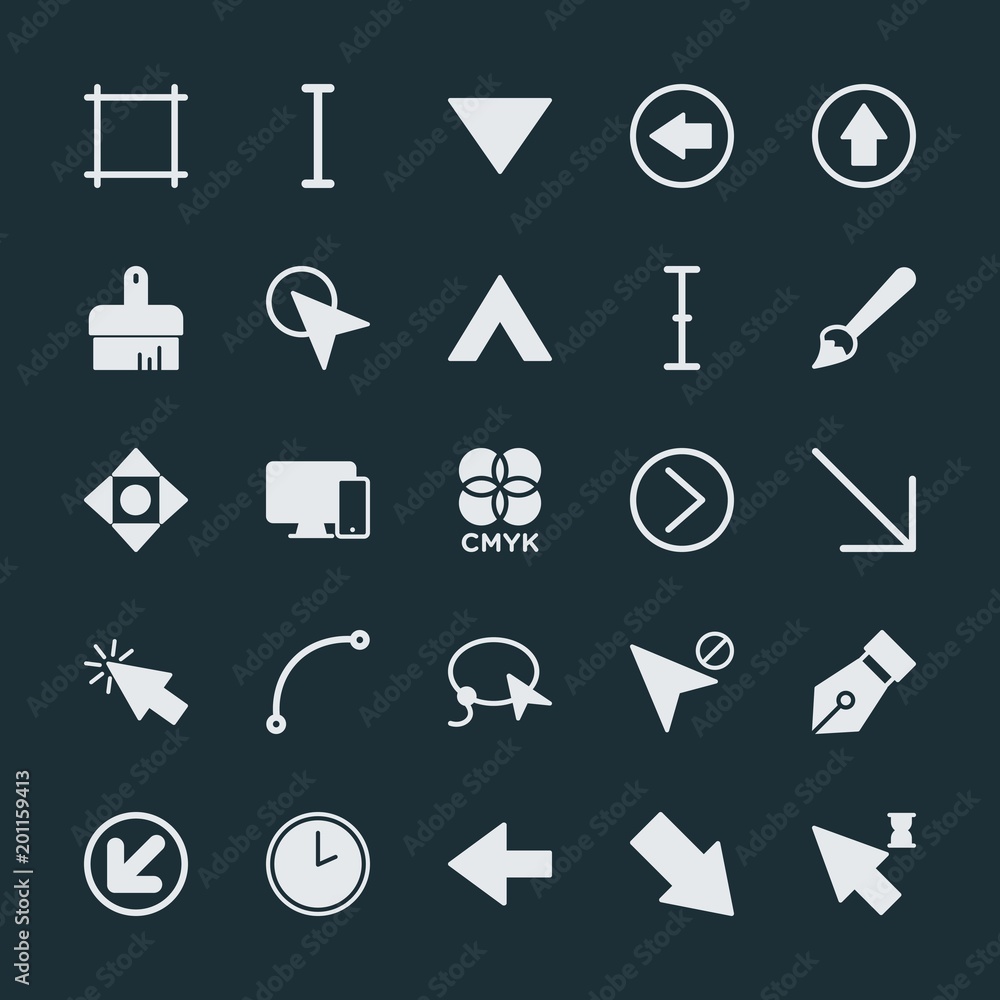 Poster modern simple set of arrows, cursors, design vector fill icons. ..contains such icons as tablet, up,