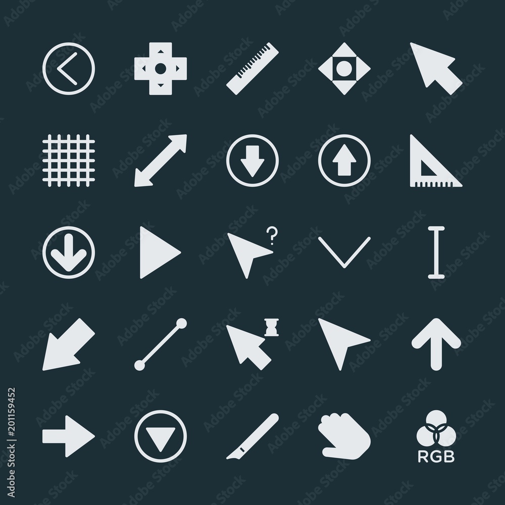 Poster modern simple set of arrows, cursors, design vector fill icons. ..contains such icons as diagonal, i