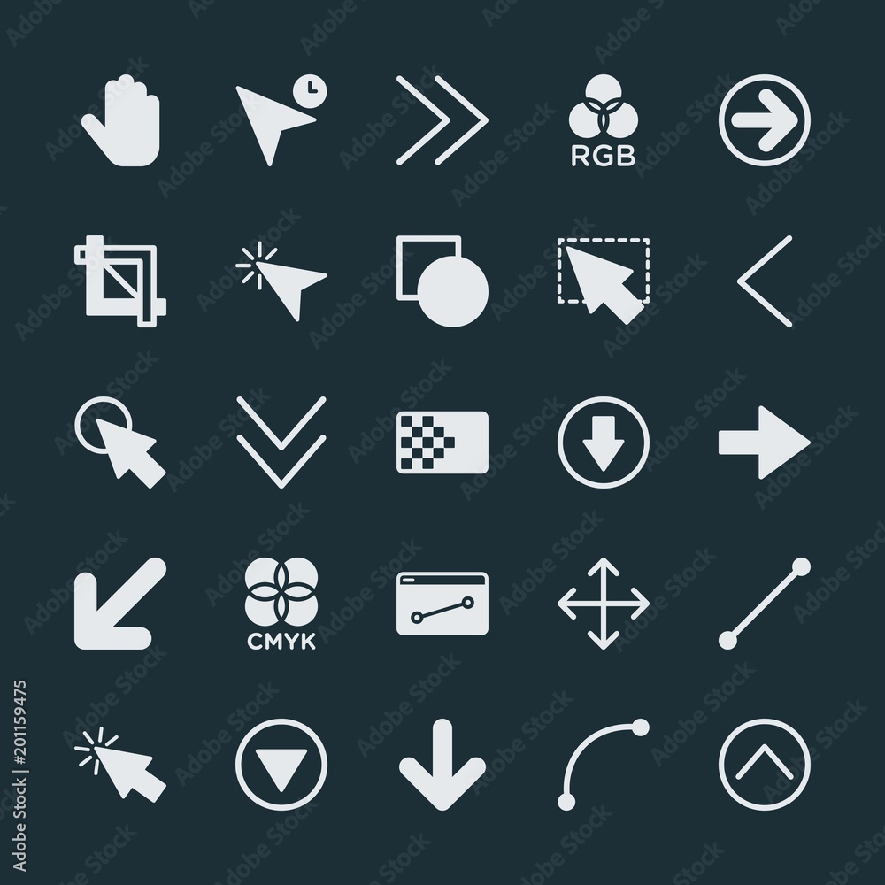 Poster modern simple set of arrows, cursors, design vector fill icons. ..contains such icons as straight, i