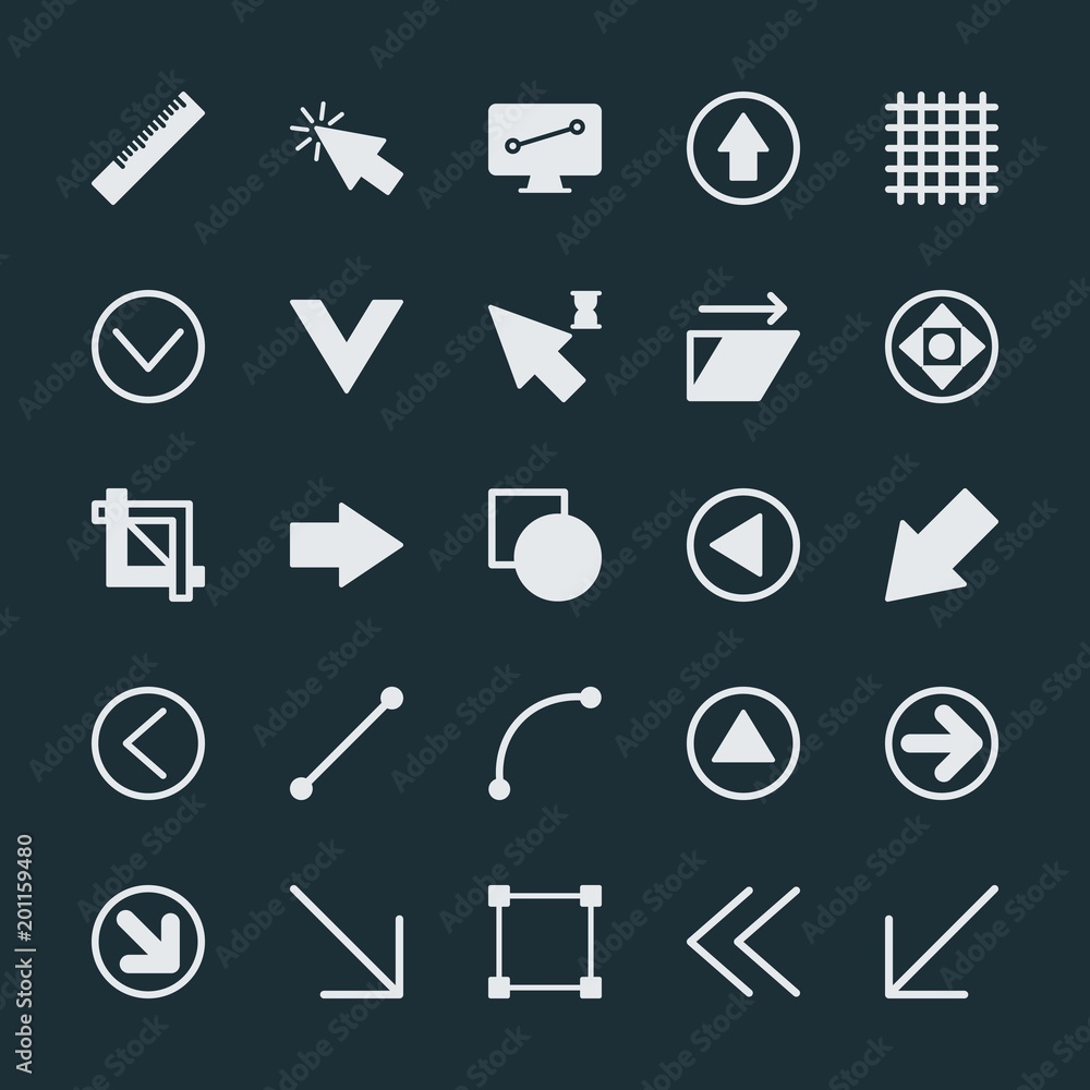 Poster modern simple set of arrows, cursors, design vector fill icons. ..contains such icons as equipment, 