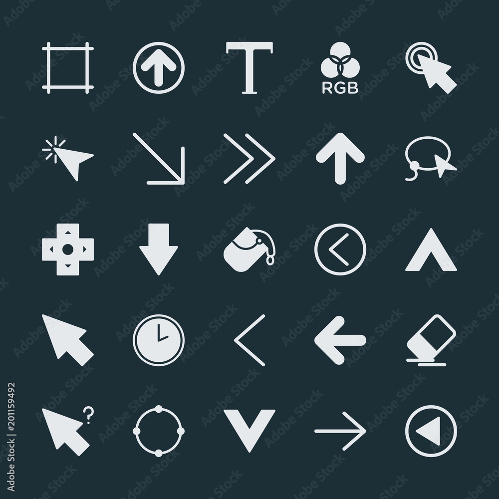 Poster modern simple set of arrows, cursors, design vector fill icons. ..contains such icons as hand, illus