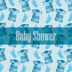 happy baby shower blue clothes background born boy fest welcome vector illustration