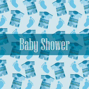 happy baby shower blue clothes background born boy fest welcome vector illustration