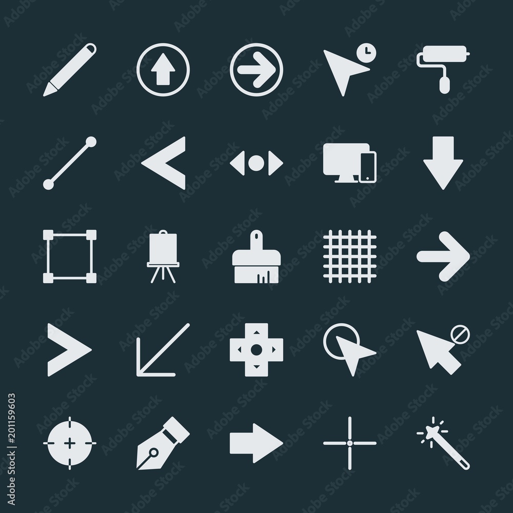 Poster modern simple set of arrows, cursors, design vector fill icons. ..contains such icons as flip, right