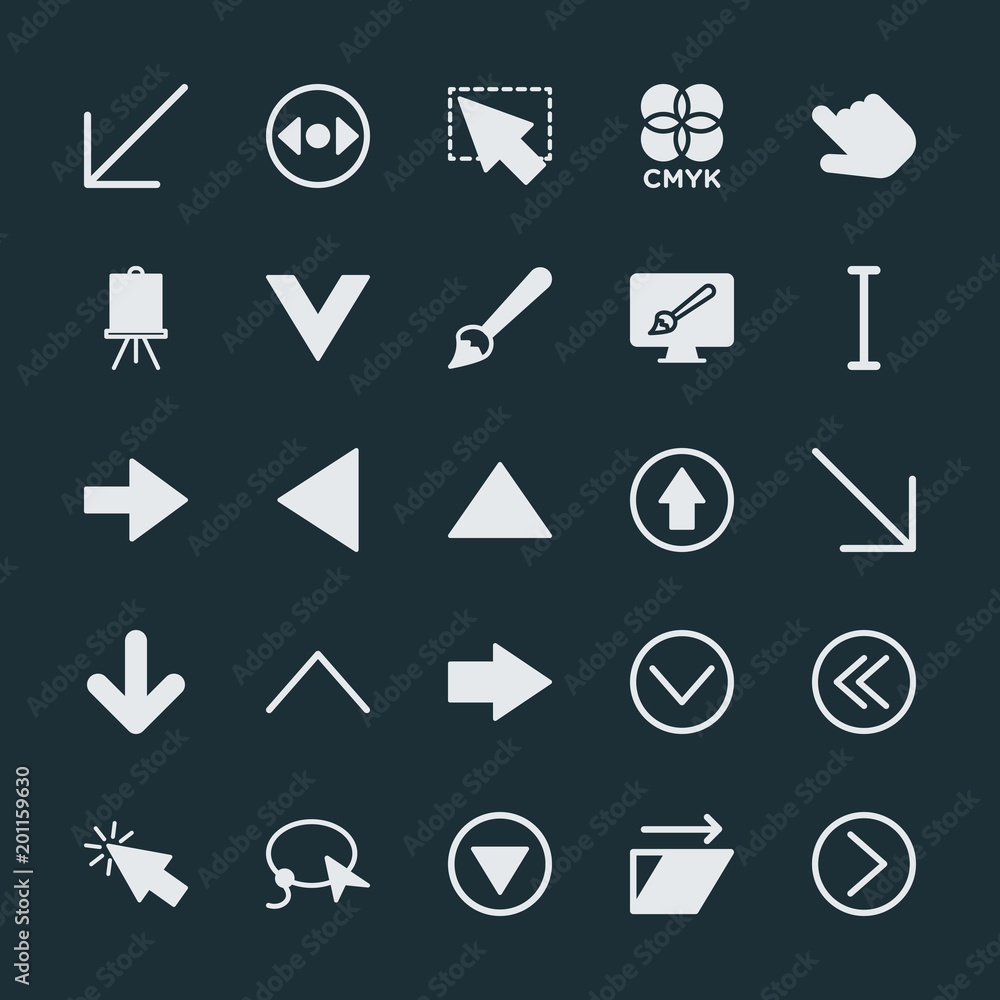 Poster modern simple set of arrows, cursors, design vector fill icons. ..contains such icons as mouse, back