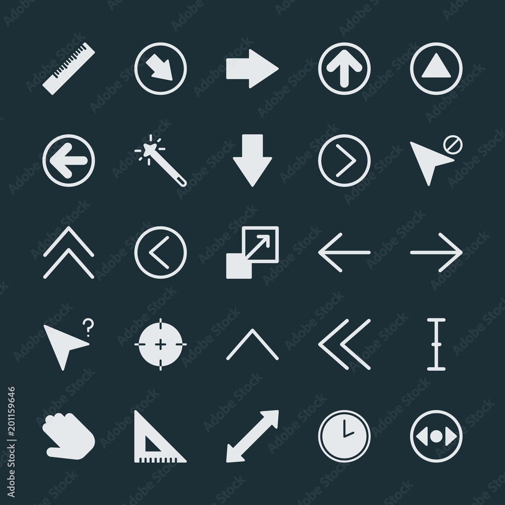 Poster modern simple set of arrows, cursors, design vector fill icons. ..contains such icons as horizontal,