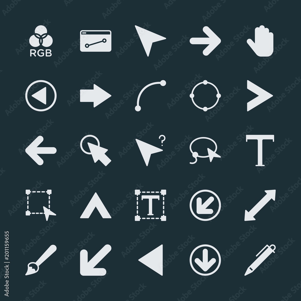 Poster modern simple set of arrows, cursors, design vector fill icons. ..contains such icons as hand, illus