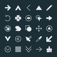 Modern Simple Set of arrows, cursors, design Vector fill Icons. ..Contains such Icons as  previous,  illustration,  sign,  kitchen, pointer and more on dark background. Fully Editable. Pixel Perfect.
