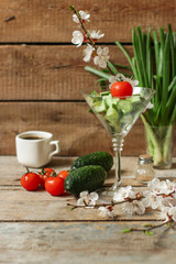 salad - organic vegetables (juicy vegetables). copy space (food vegetables background). Healthy food