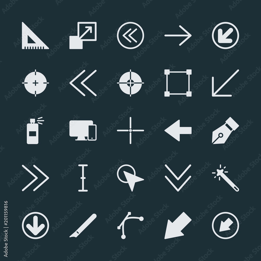 Aufkleber modern simple set of arrows, cursors, design vector fill icons. ..contains such icons as box, black,