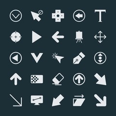 Modern Simple Set of arrows, cursors, design Vector fill Icons. ..Contains such Icons as  art,  drawing,  vector, circle,  flip,  circle, up and more on dark background. Fully Editable. Pixel Perfect.