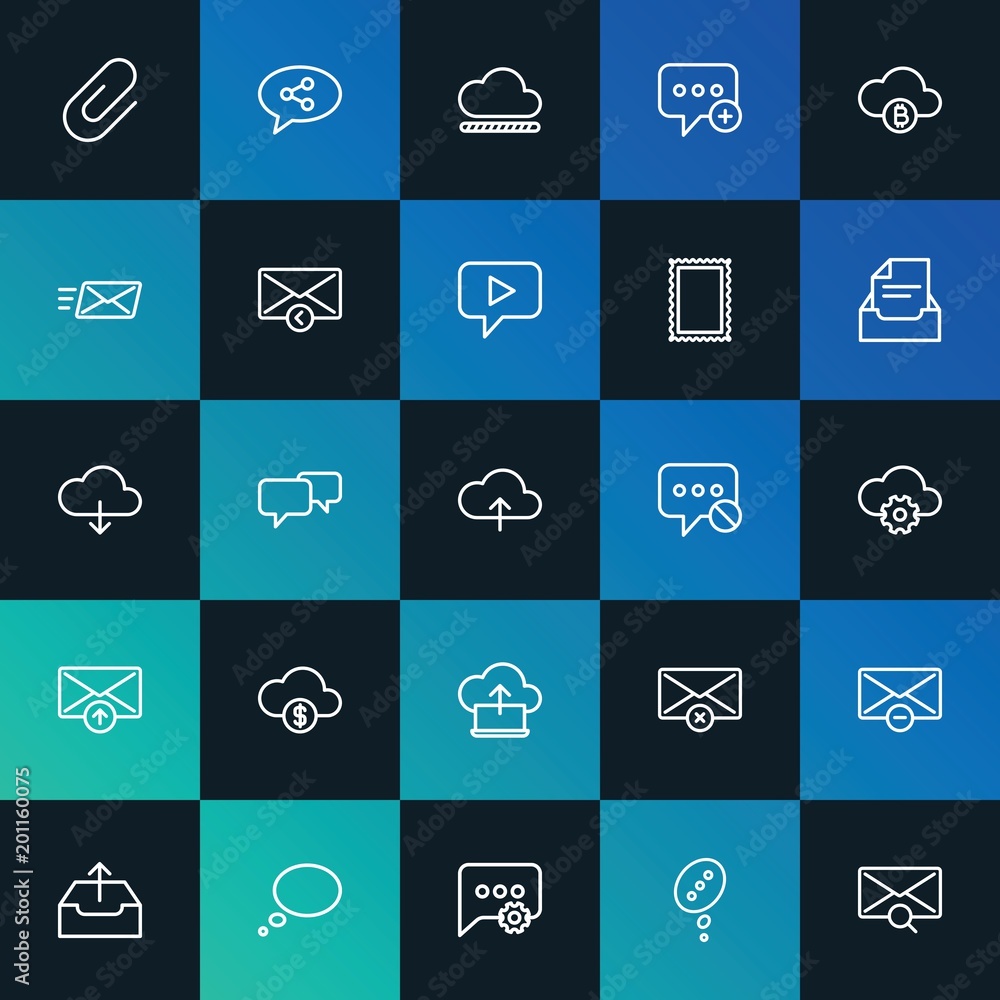 Aufkleber modern simple set of cloud and networking, chat and messenger, email vector outline icons. ..contain
