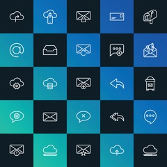 Modern Simple Set of cloud and networking, chat and messenger, email Vector outline Icons. ..Contains such Icons as cloud, mail and more on dark and gradient background. Fully Editable. Pixel Perfect.
