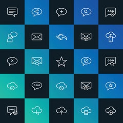 Modern Simple Set of cloud and networking, chat and messenger, email Vector outline Icons. ..Contains such Icons as reload and more on dark and gradient background. Fully Editable. Pixel Perfect.