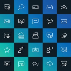 Modern Simple Set of cloud and networking, chat and messenger, email Vector outline Icons. ..Contains such Icons as network and more on dark and gradient background. Fully Editable. Pixel Perfect.