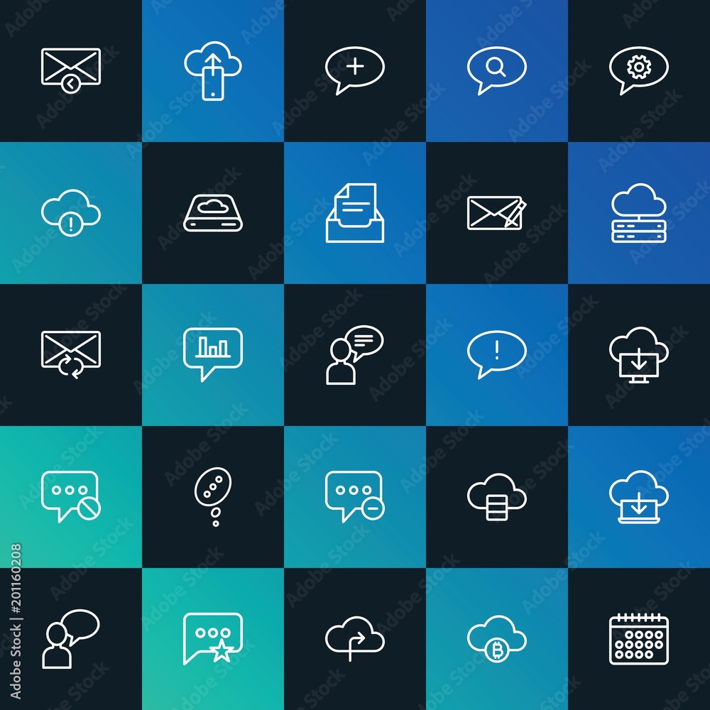 Aufkleber modern simple set of cloud and networking, chat and messenger, email vector outline icons. ..contain