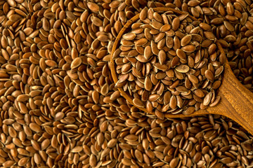 Close up a flax seeds ,  superfoods with high omega 3 essencial fatty acid