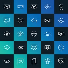 Modern Simple Set of cloud and networking, chat and messenger, email Vector outline Icons. ..Contains such Icons as  internet and more on dark and gradient background. Fully Editable. Pixel Perfect.