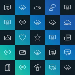 Modern Simple Set of cloud and networking, chat and messenger, email Vector outline Icons. ..Contains such Icons as message and more on dark and gradient background. Fully Editable. Pixel Perfect.